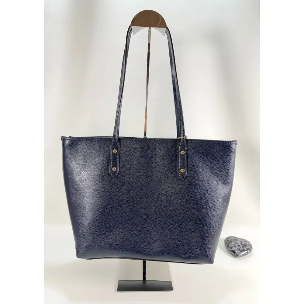 Coach Gallery Tote Bag Navy Blue Crossgrain Leather Gold Hardware F79608
